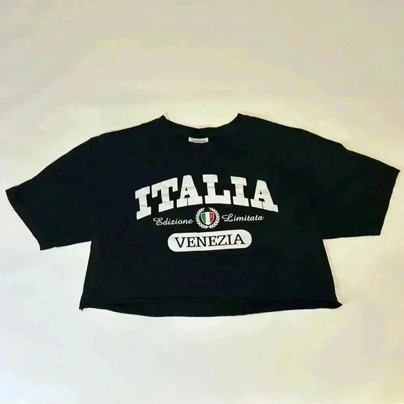 Vintage Cropped Tee 100% Cotton Made in Italy TimeTex  Crop Top T-Shirt Large - Picture 1 of 9